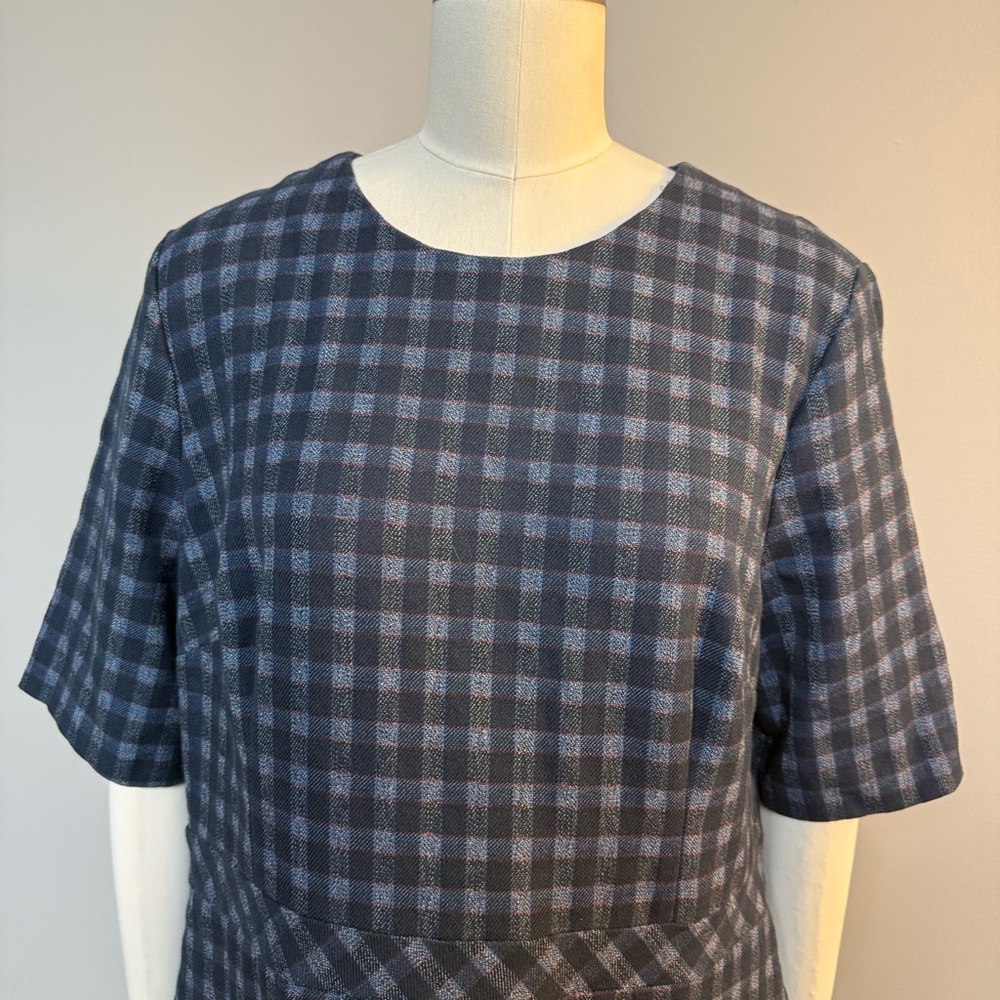 Banana Republic Elegant Asymmetrical Navy Checkered Dress, 16, NWT - Picture 8 of 16
